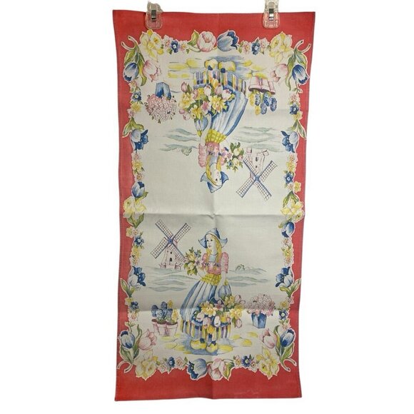 Holland Dutch Girl Table Runner Dresser Scarf 14.5" x 29.75" Multicolor Starched - Picture 1 of 3